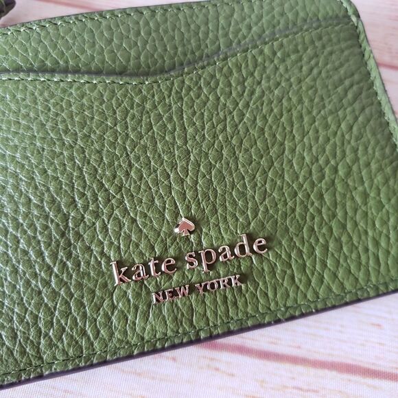 Kate Spade Leila Pebbled Leather Small Wristlet Card Holder Kelp Forest Green - Picture 2 of 9